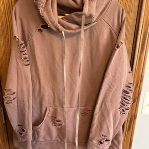 Alo Yoga Distressed Hoodie Women Size XL Mauve Hoodie